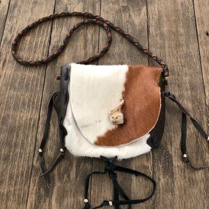 Artisan Cow Hair Stamped Leather Shoulder Bag Boho